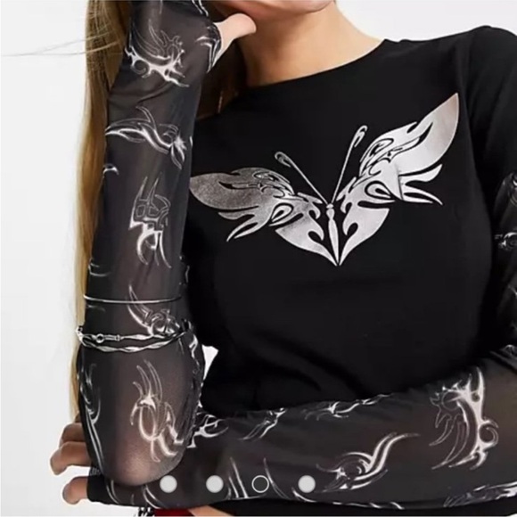 New!!!! metaverse graphic mesh insert sleeve crop tee sz 6 - Picture 2 of 4